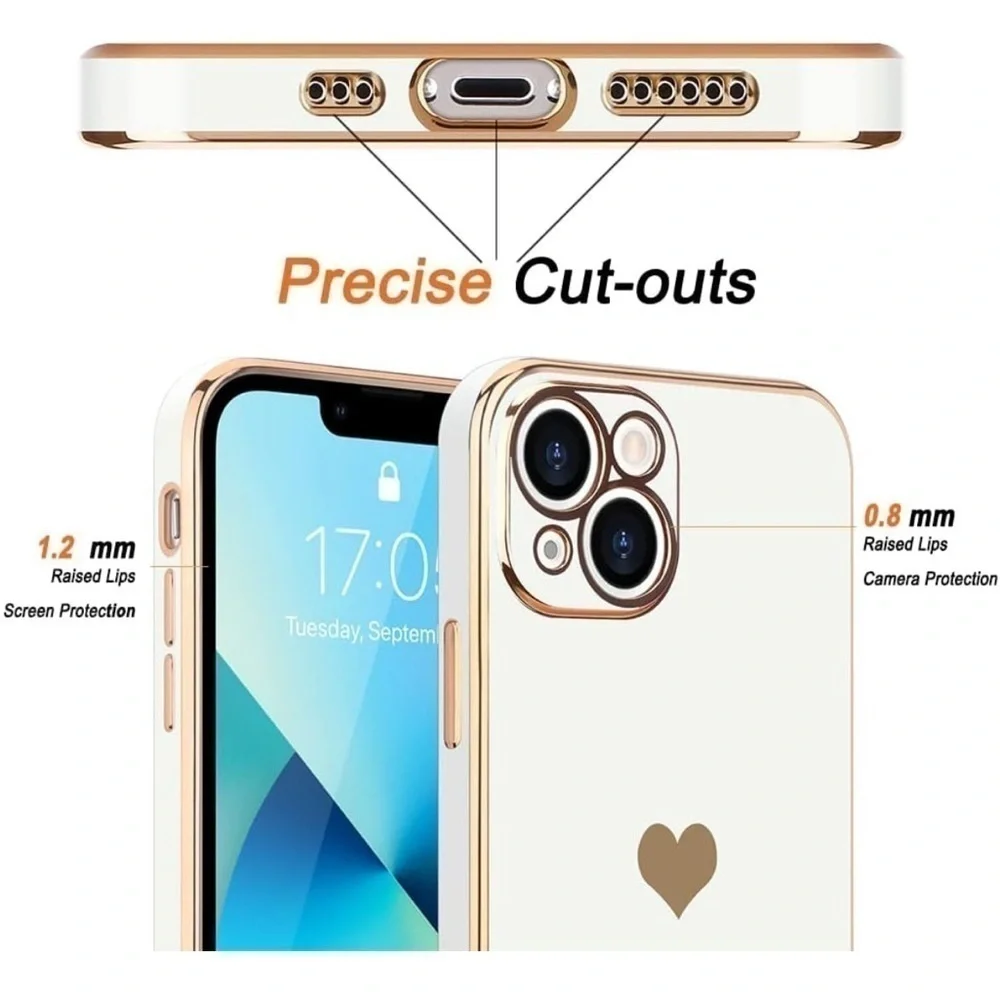 iPhone 13 Case Love-Heart Plating Soft Back  Silicone Shockproof White